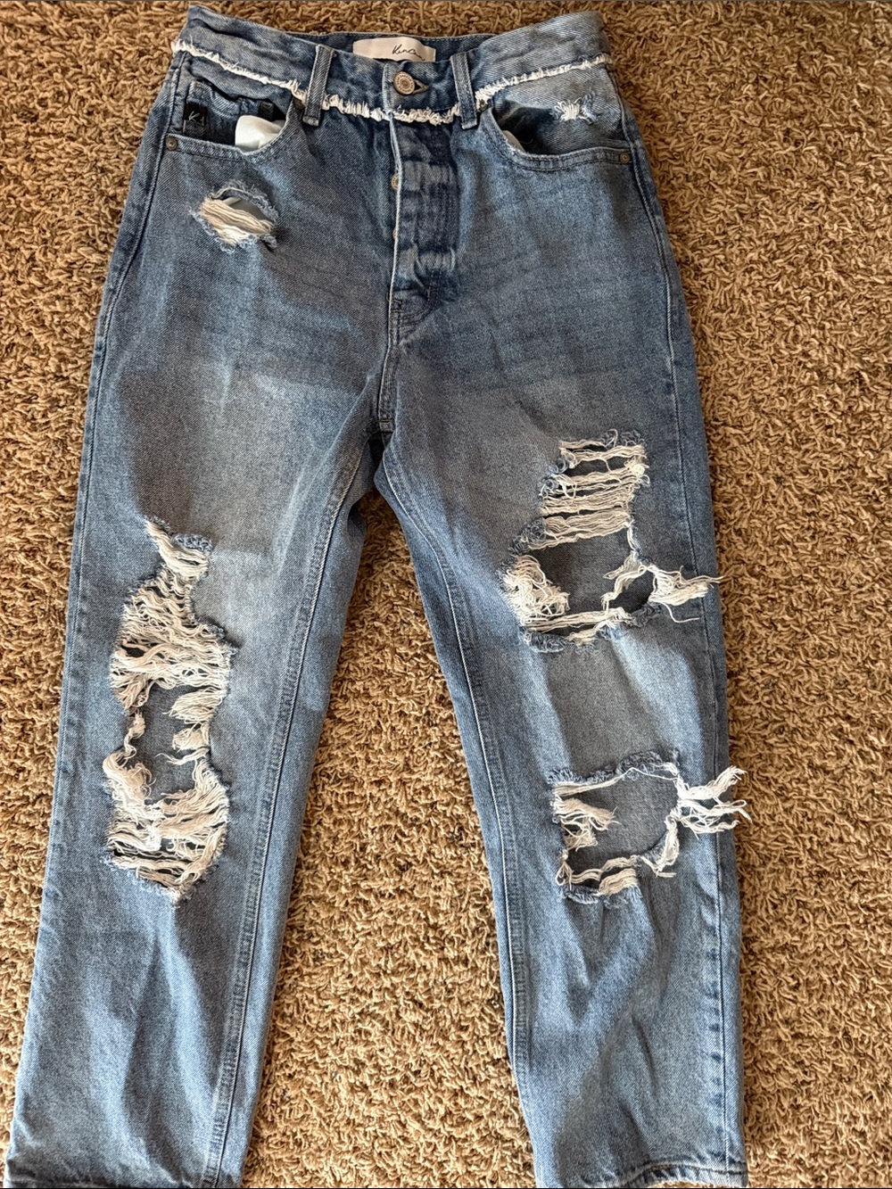 KanCan Distressed Light Blue Straight Leg Jeans